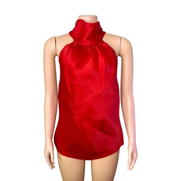 St. John Evening 100% Silk Enamel Red Women’s Halter Tie Neck Blouse Size 10 NWT - Picture 1 of 17